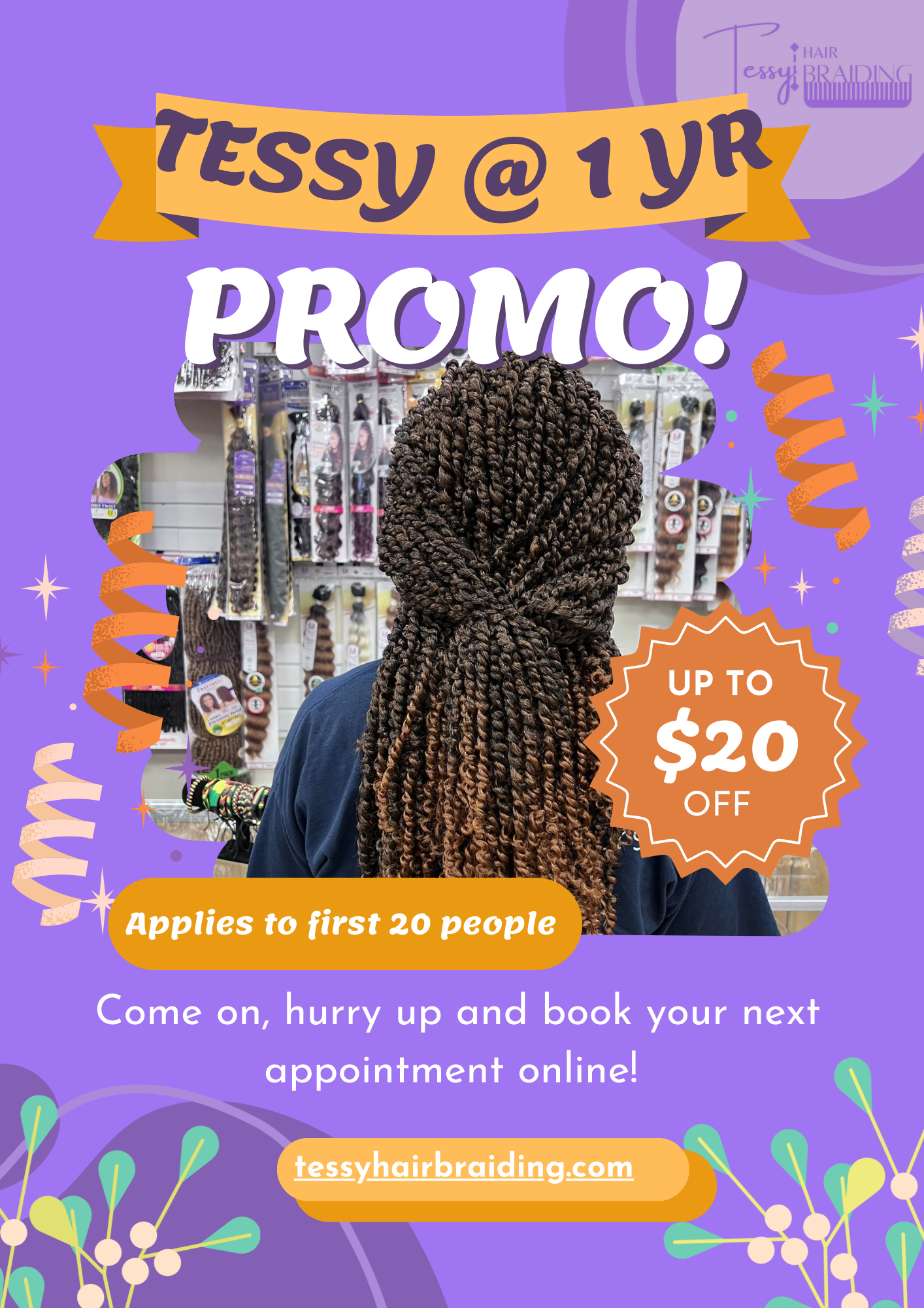 Tessy Hair Braiding Promotion - Up to $20 Off!